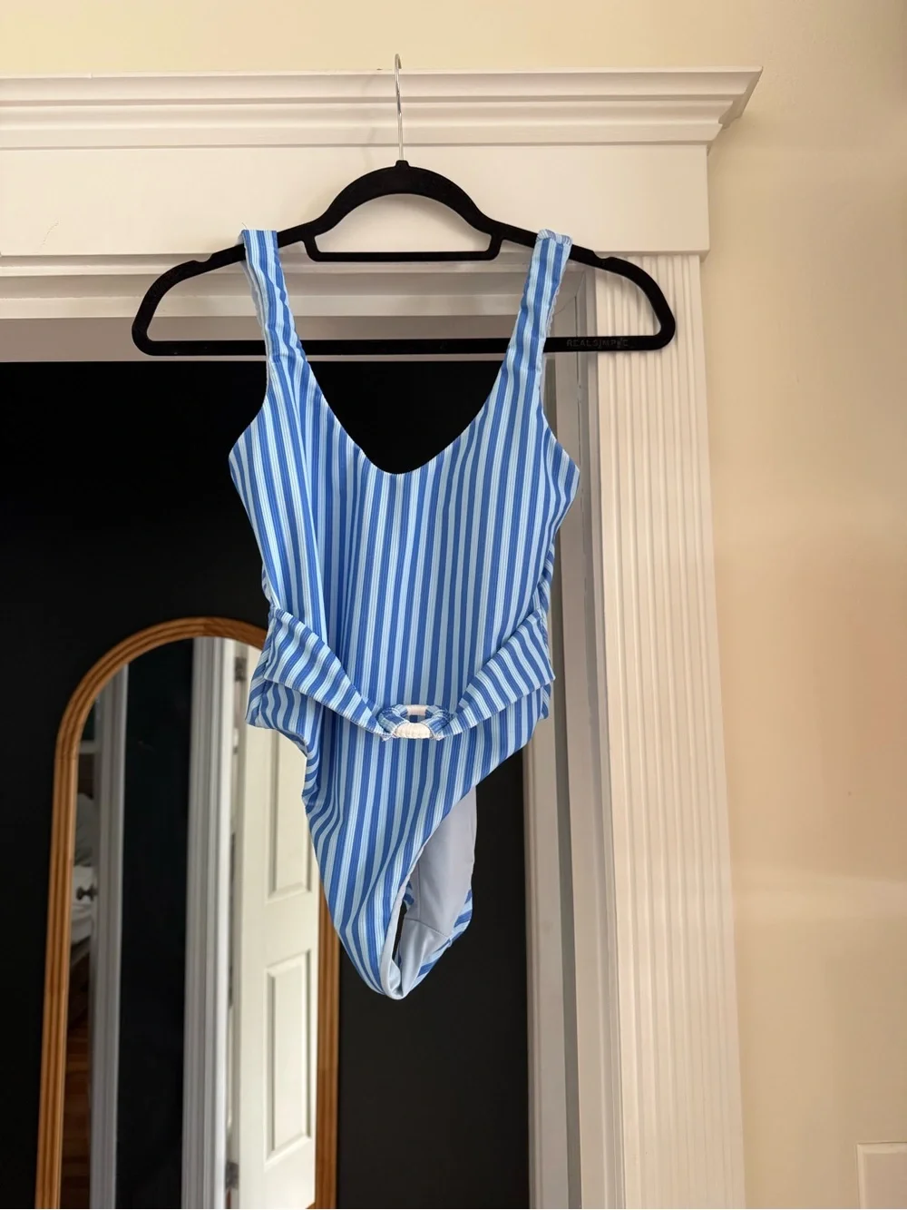 Dippin’ Daisys Margo Belted One-Piece Swimsuit Blue Stripe | Size XS